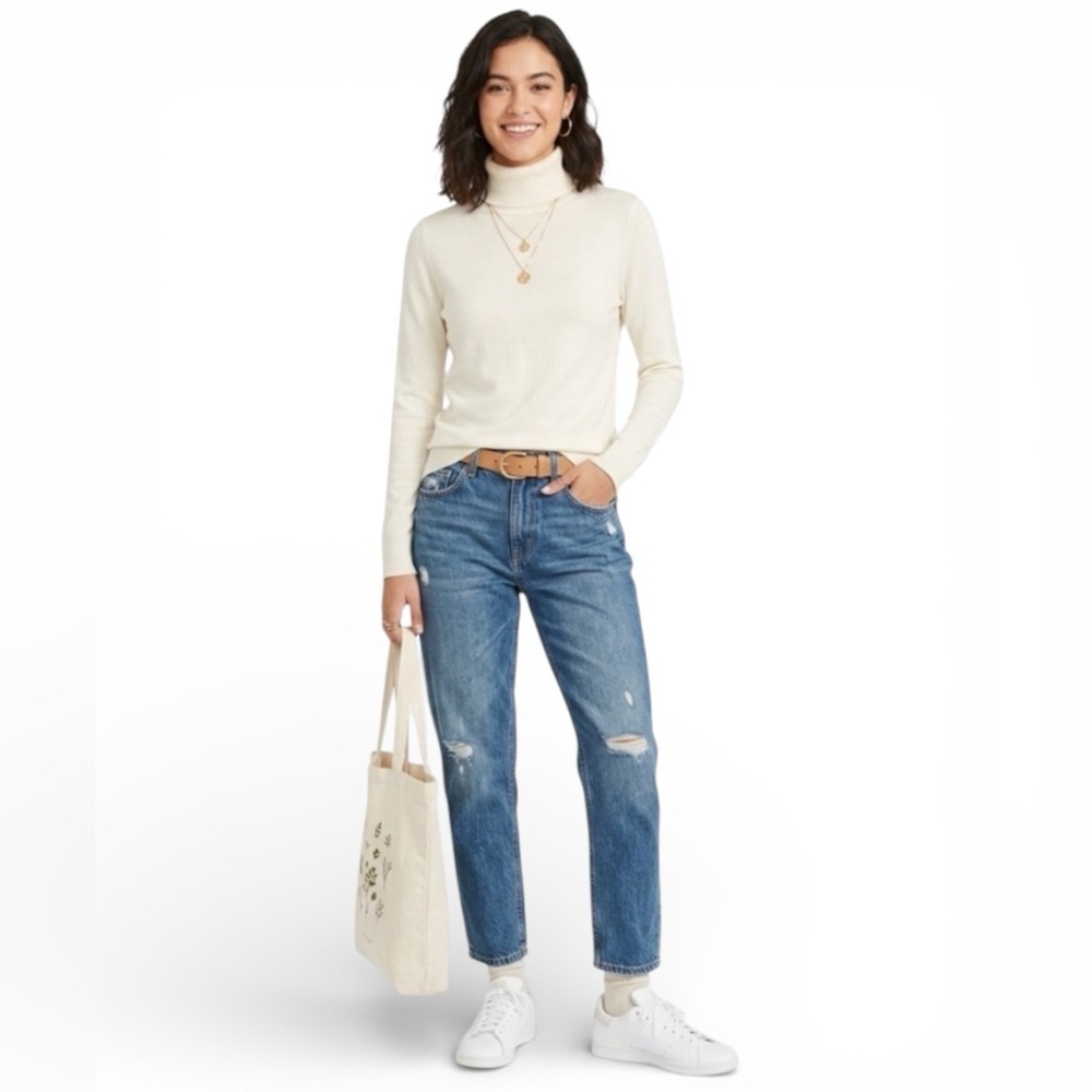 Calvin Klein Cream Turtleneck Sweater Fitted Knit Top S